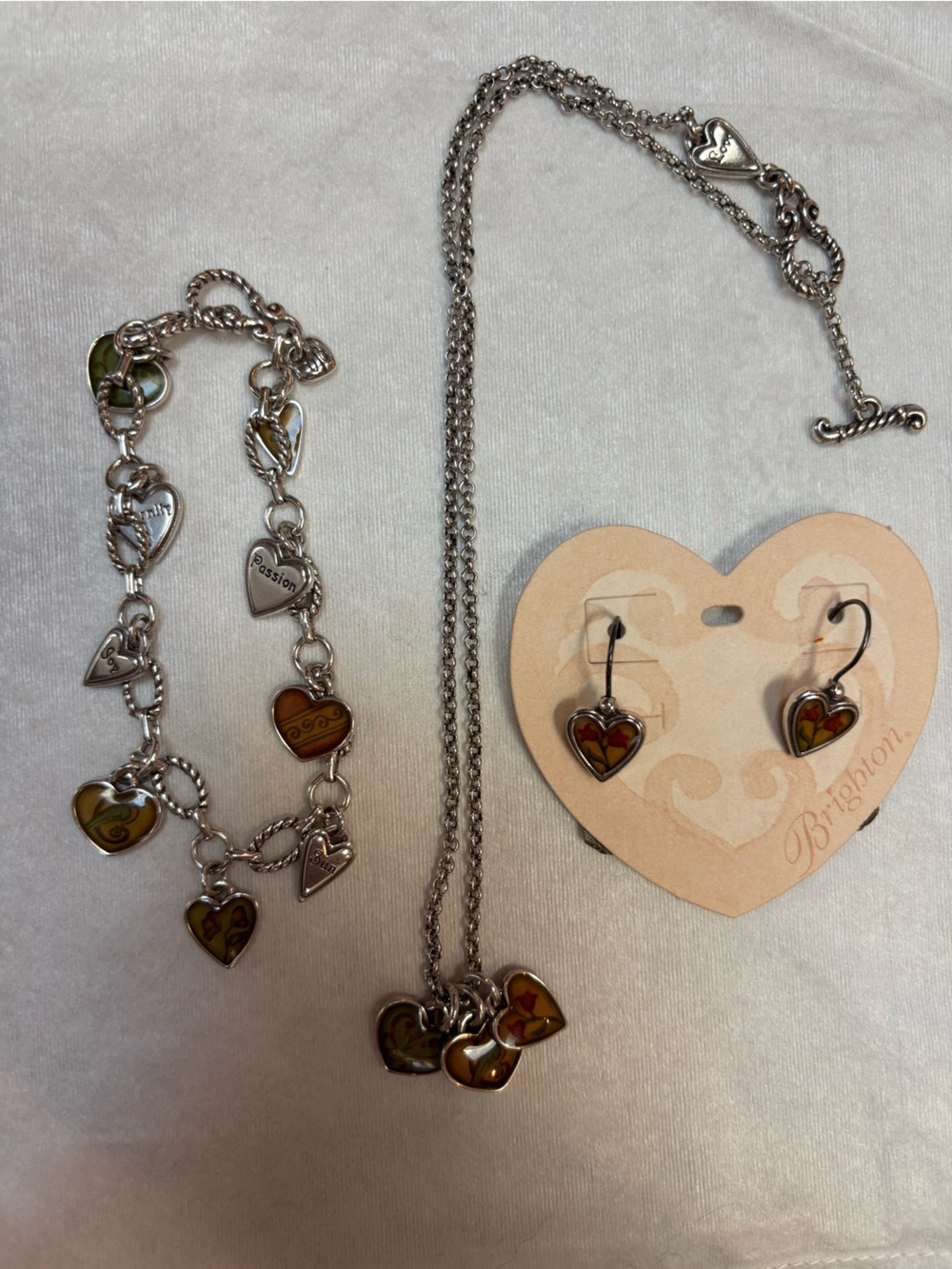 Brighton Piccadilly Heart Charm Earrings, Necklace, Bracelet 3-piece Jewelry Set